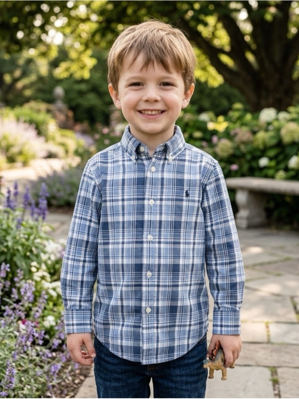 Ralph Lauren Boys Blue & White Plaid Button-Down Shirt Size 5